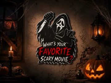 Adorno temático: What's Your Favorite Scary Movie? Ghostface Sign — vista de referencia 3