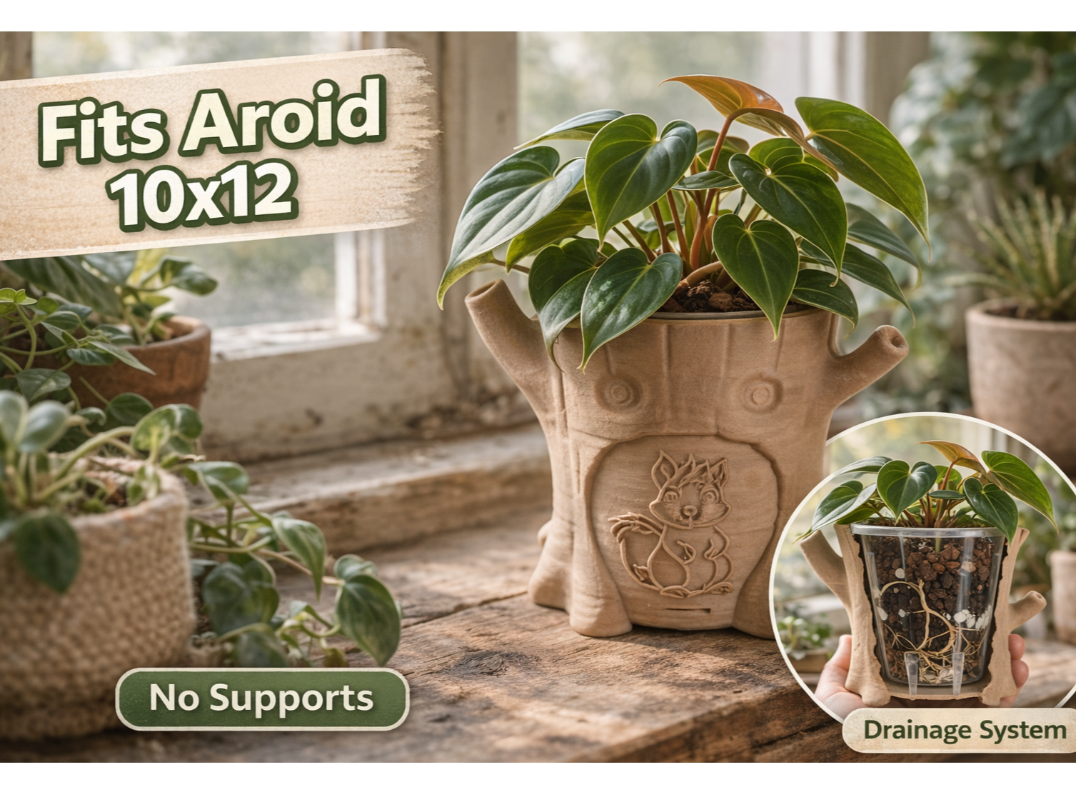 Cozy Stump Planter  Magnetic Plant Pot 10x12