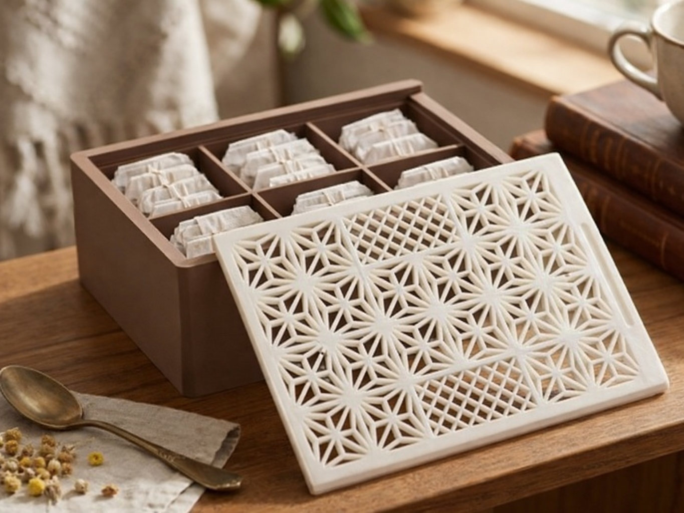 Lattice Pattern Tea Box - Divided Organizer