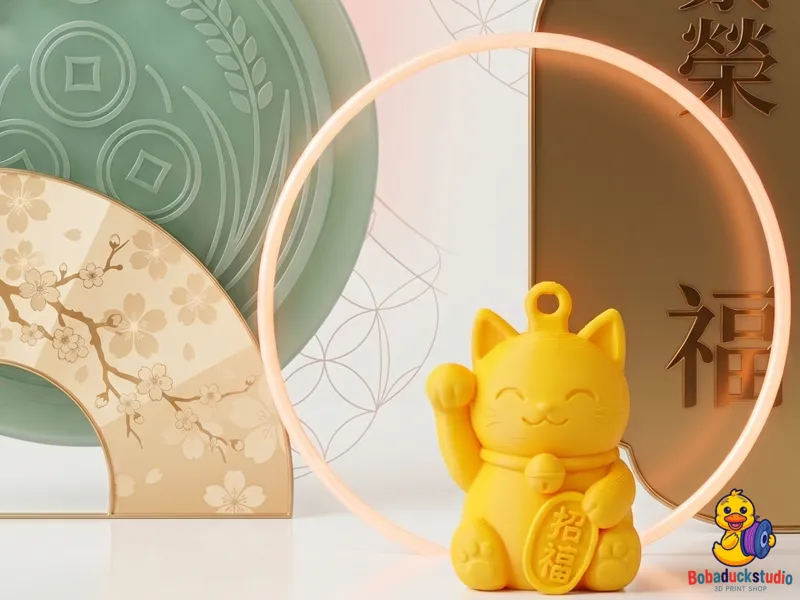 Lucky Maneki Neko, Japanese Fortune Cat Keychain