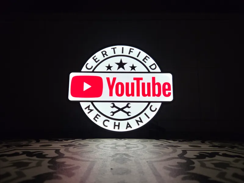 Certified Youtube Mechanic LED Lightbox Sign