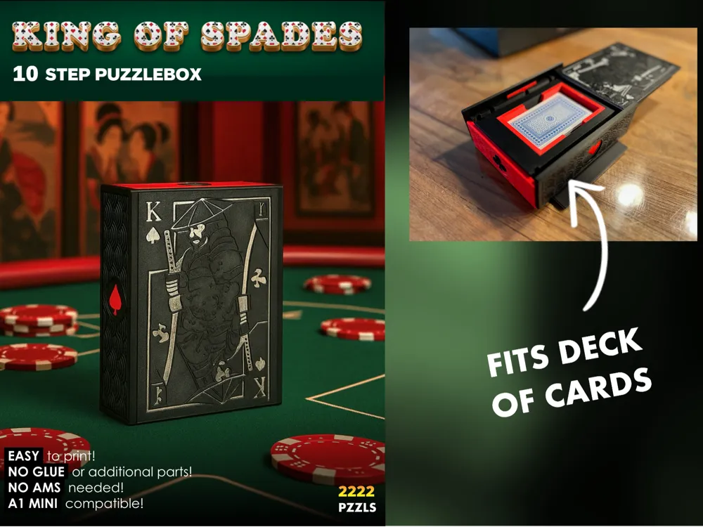 King Of Spades | 10 Step Puzzlebox (Fits Deck!) - Free 3D Print Model ...