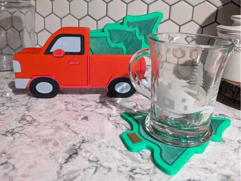 Christmas Tree Coaster Set with Truck Holder