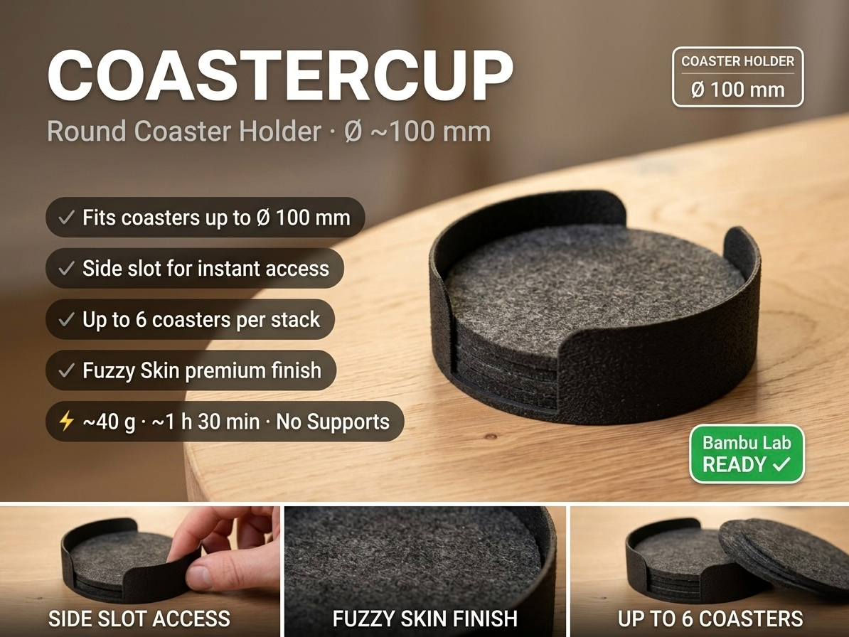 CoasterCup — Round Coaster Holder with Fuzzy Skin 