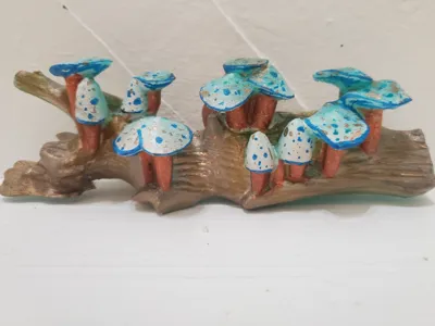 MUSHROOMS ON A LOG