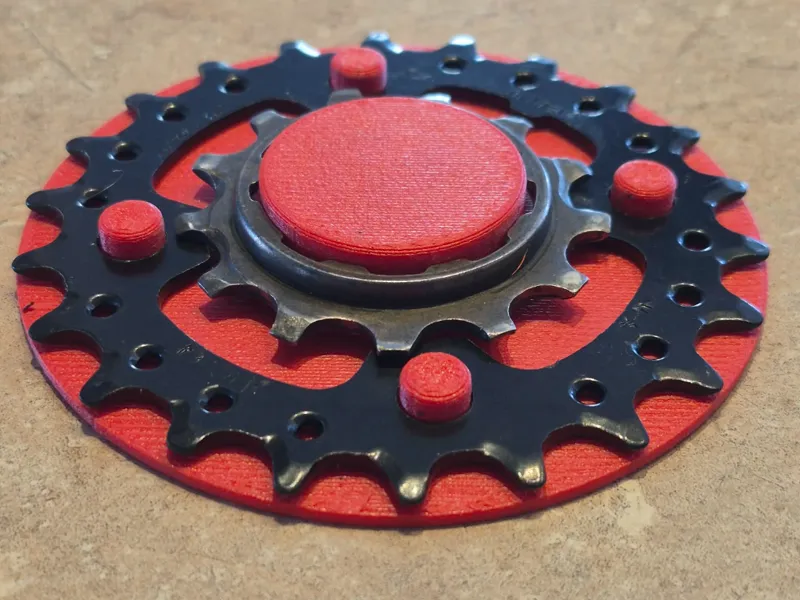 Welding jig for 11 tooth chainring on laying bike