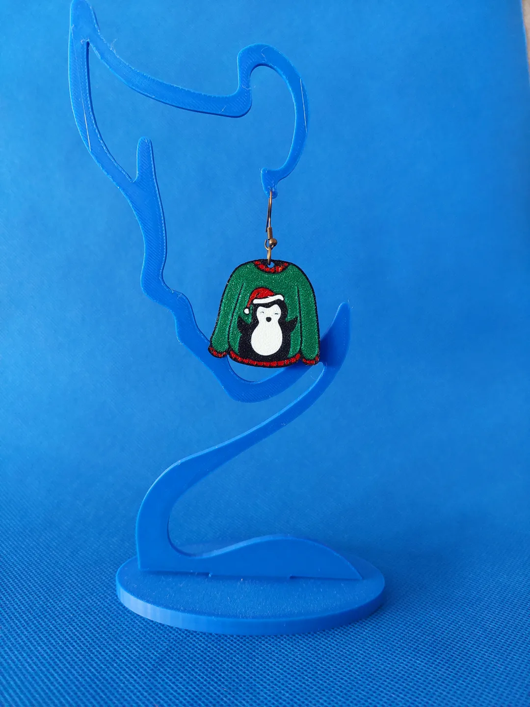 Multicolor Christmas Penguin Jumper Earrings view 2