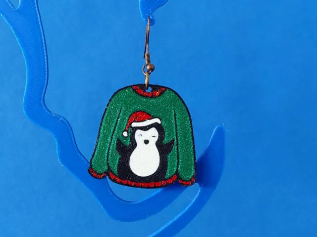 Multicolor Christmas Penguin Jumper Earrings