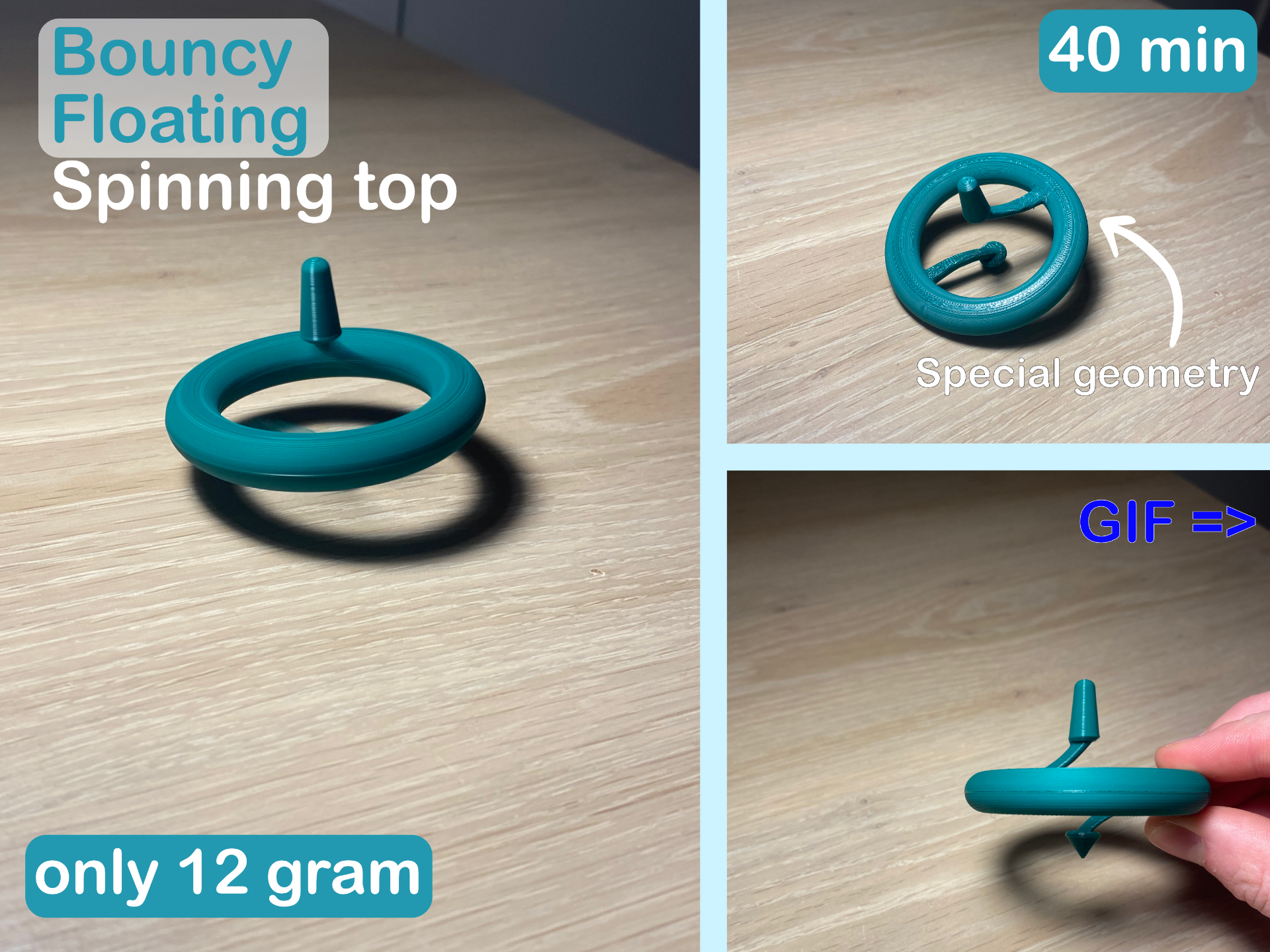 Bouncy floating spinning top