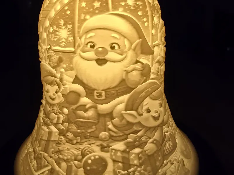 Lithophanglocke Santa und seine Freunde Xmas