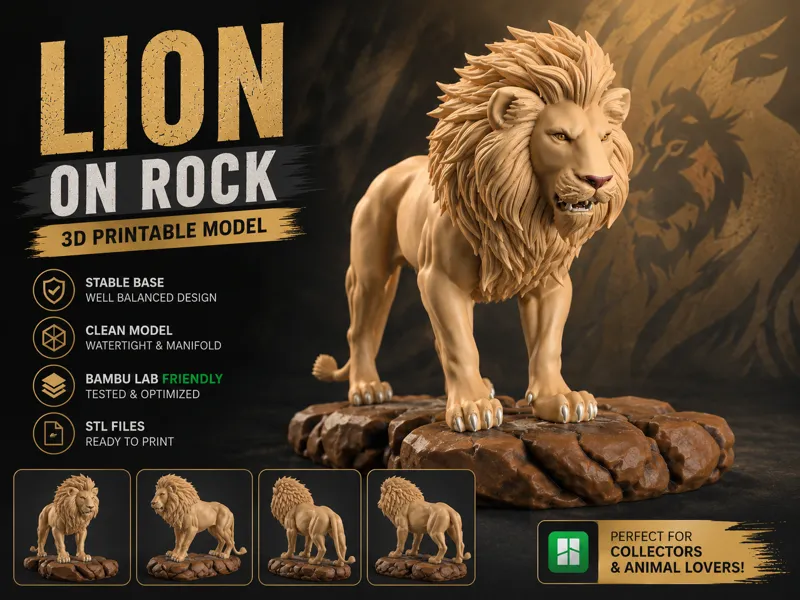 Lion on Rock – 3D Printable Model