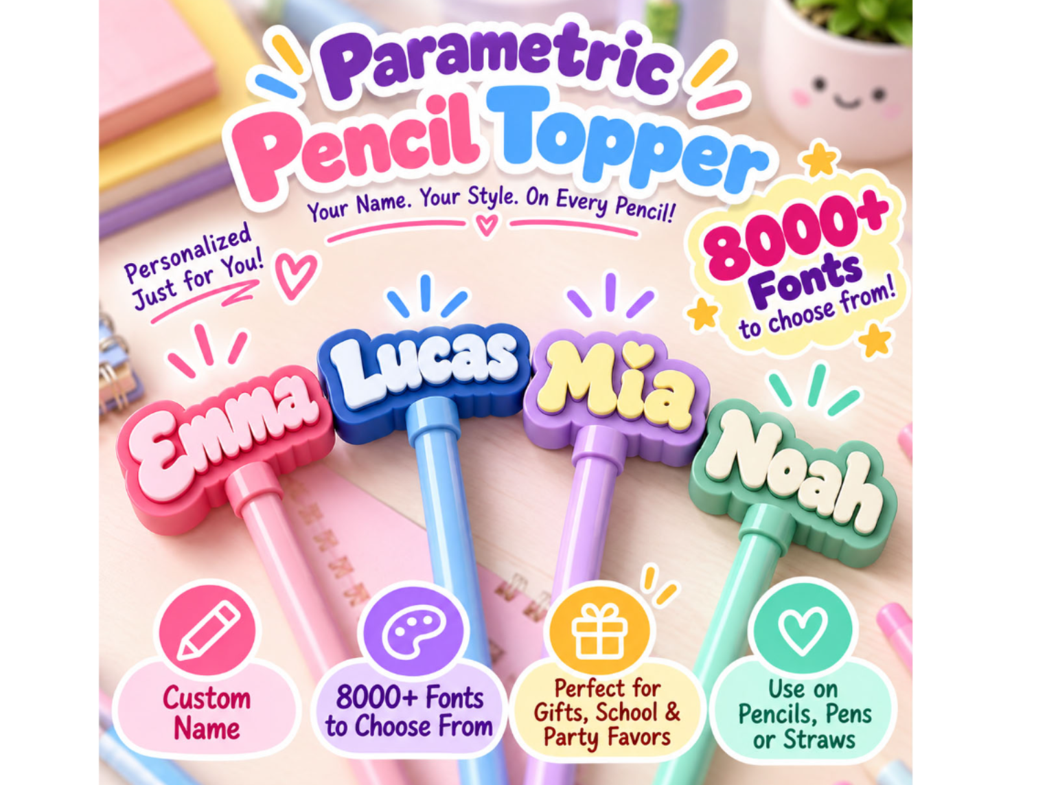 8000+ font Custom Name Pencil Topper –2 tone AMS - 1