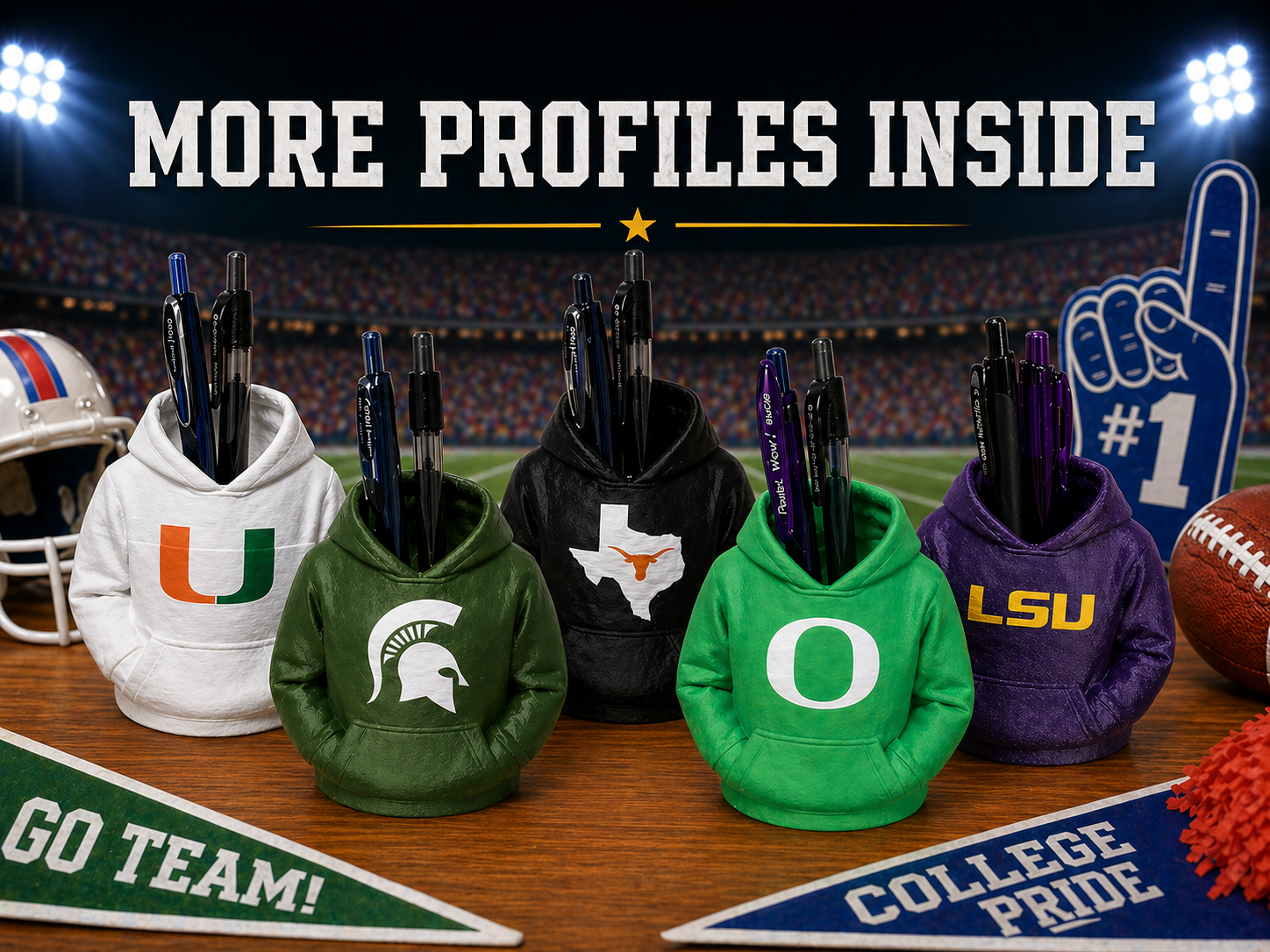 College Football Hoodie Pen Desk Organizer