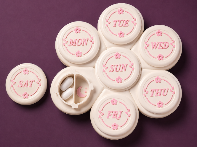 Flower Shaped Weekly Pill Box – Snap Click Lock 
