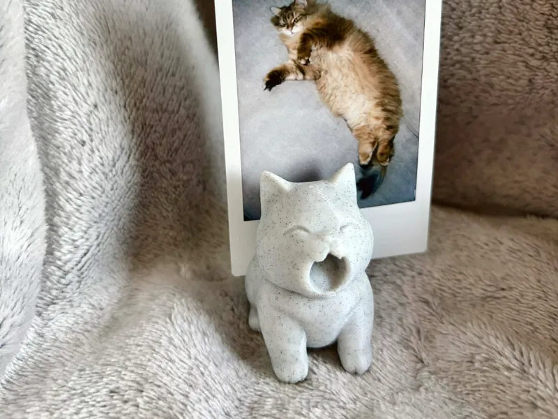 Yawning cat photo holder