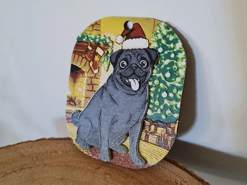 Festive Pug, Multicolor Holiday Dog Decor