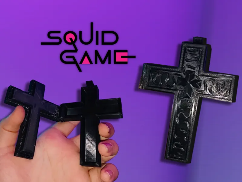 squid game 3 thanos cross necklace with a hinge