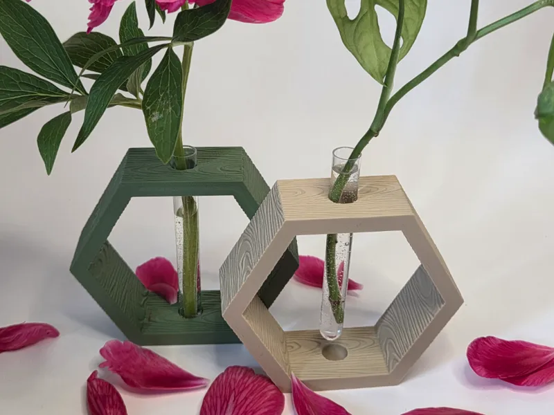 Mini Vase Wood and Fuzy Modern Hexagon Vase Holder