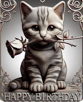 Cat with a rose - Hueforge (Happy Birthday)
