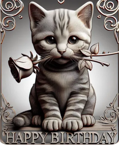 Cat with a rose - Hueforge (Happy Birthday)