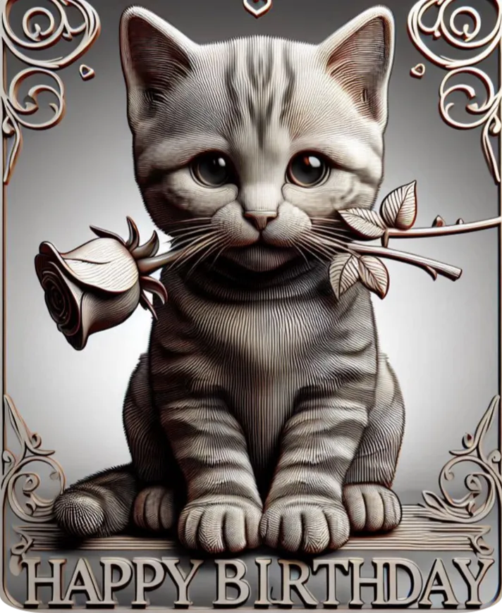 Cat with a rose - Hueforge (Happy Birthday)