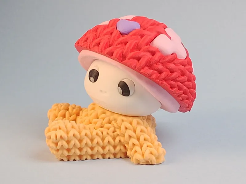 Knitted mushroom with cute head charms (8.3h, 61g)
