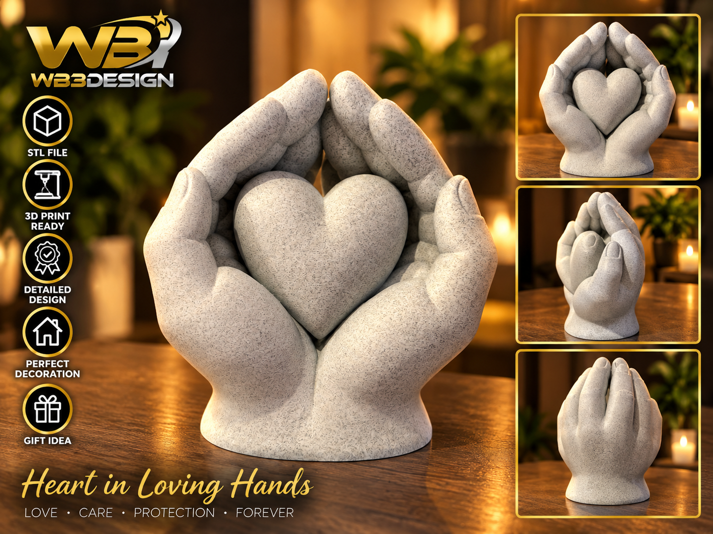Heart in Loving Hands 3D model by WB3Design