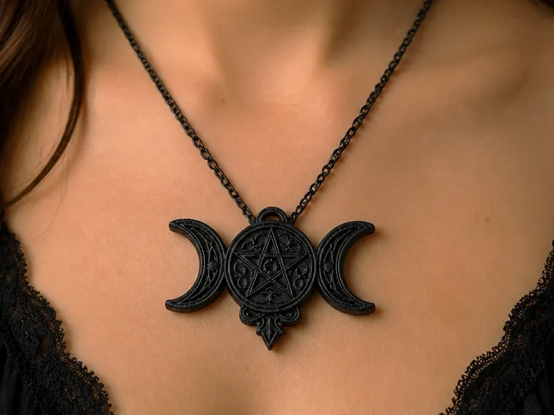 Triple Moon Pentacle Pendant - Gothic Jewelry