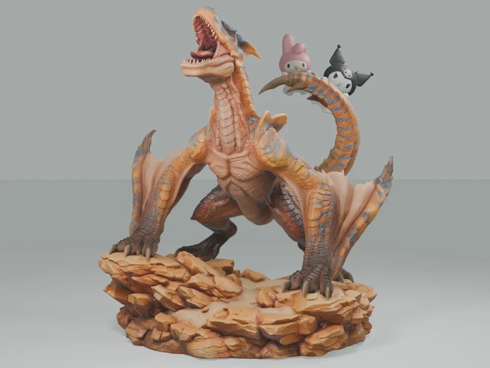 Escenografía en miniatura: Sweet Tooth Tigrex - Monster Hunter Diorama #007R. Referencia del modelo original.