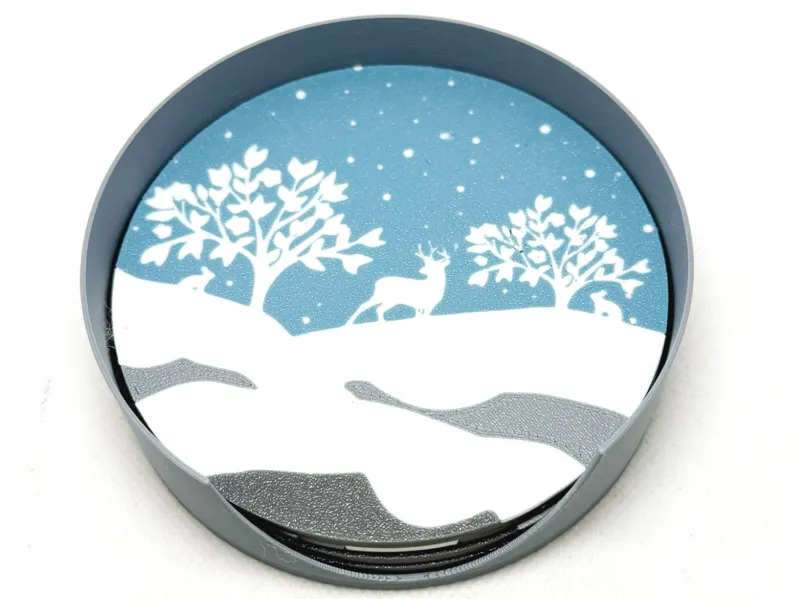 Winter Stag coasters and holder
