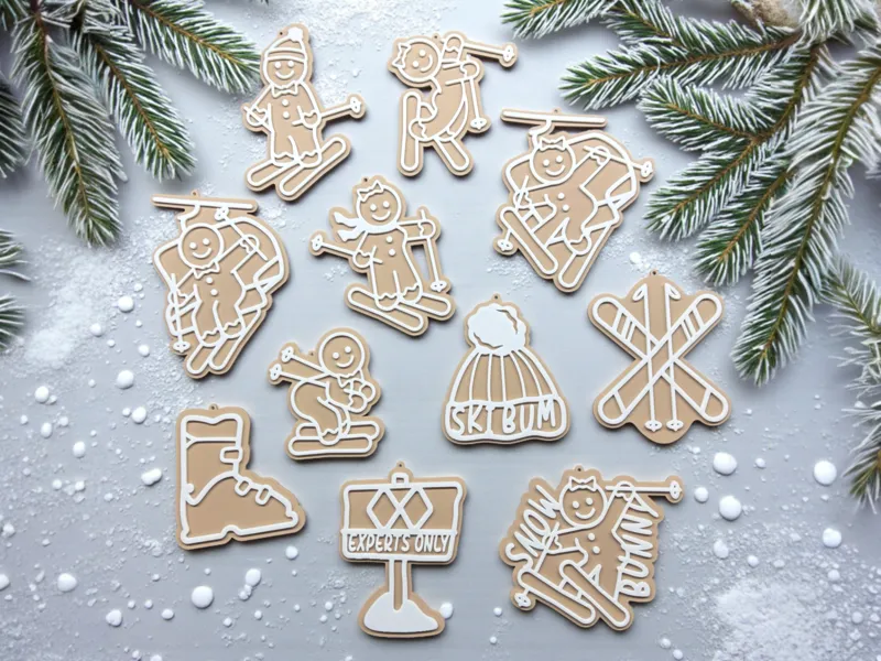 Skiing Gingerbread Christmas Ornaments