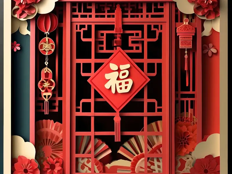 春节喜庆窗花立体剪纸浮雕画《福到门来》