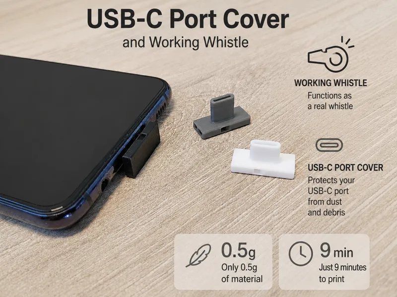 USB-C Port Cover 2-in-1 Working Whistle