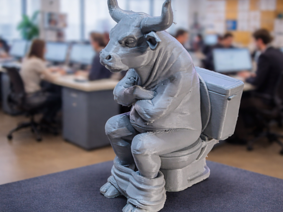 Funny Humor Bull sitting on Toilet Adult Fun