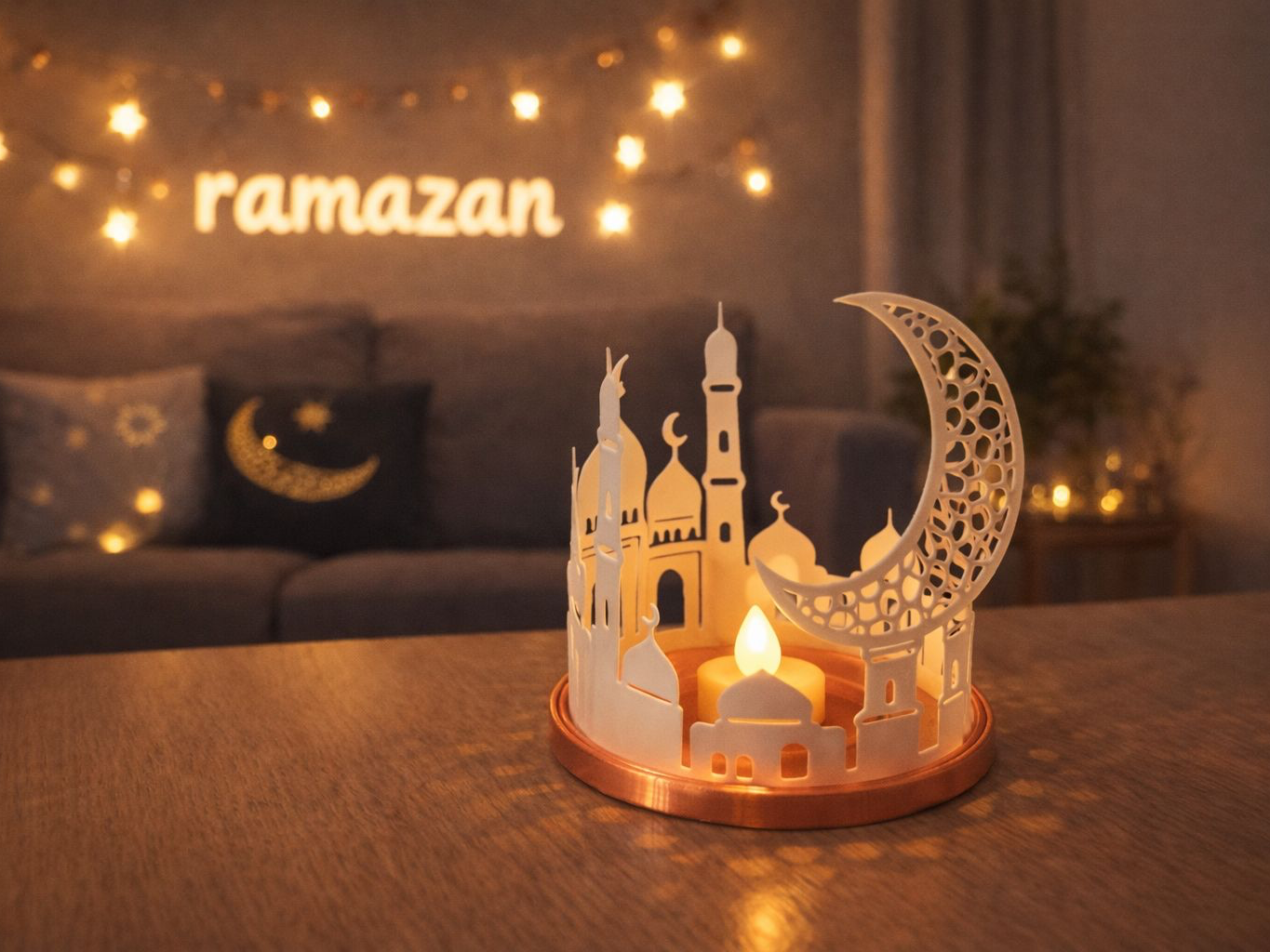 LED Crescent and Mosque Decorative Candle Holder – Islamic Decor
