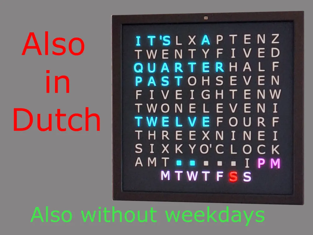 Word Clock (Dutch and English) - Free 3D Print Model - MakerWorld