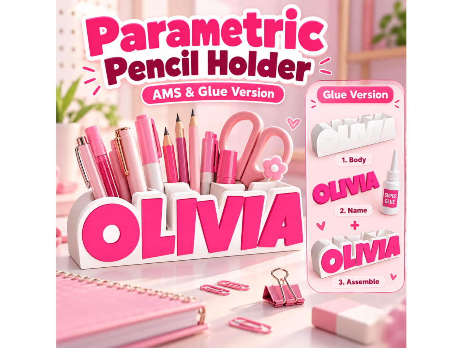 Parametric Name Pencil Holder Desk organizer - 1