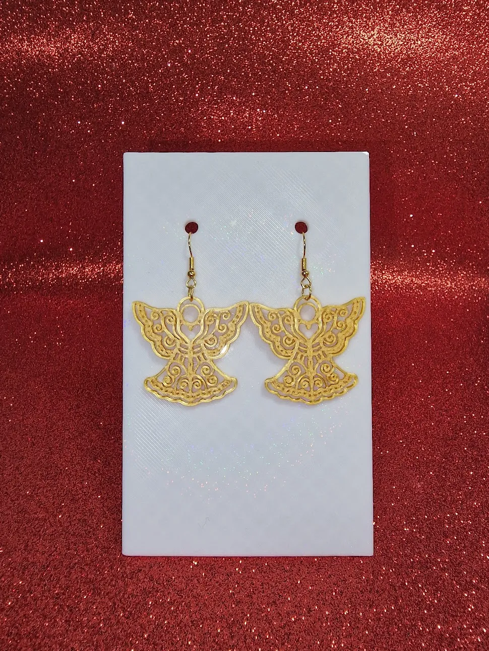 Christmas gold angel earrings view 2