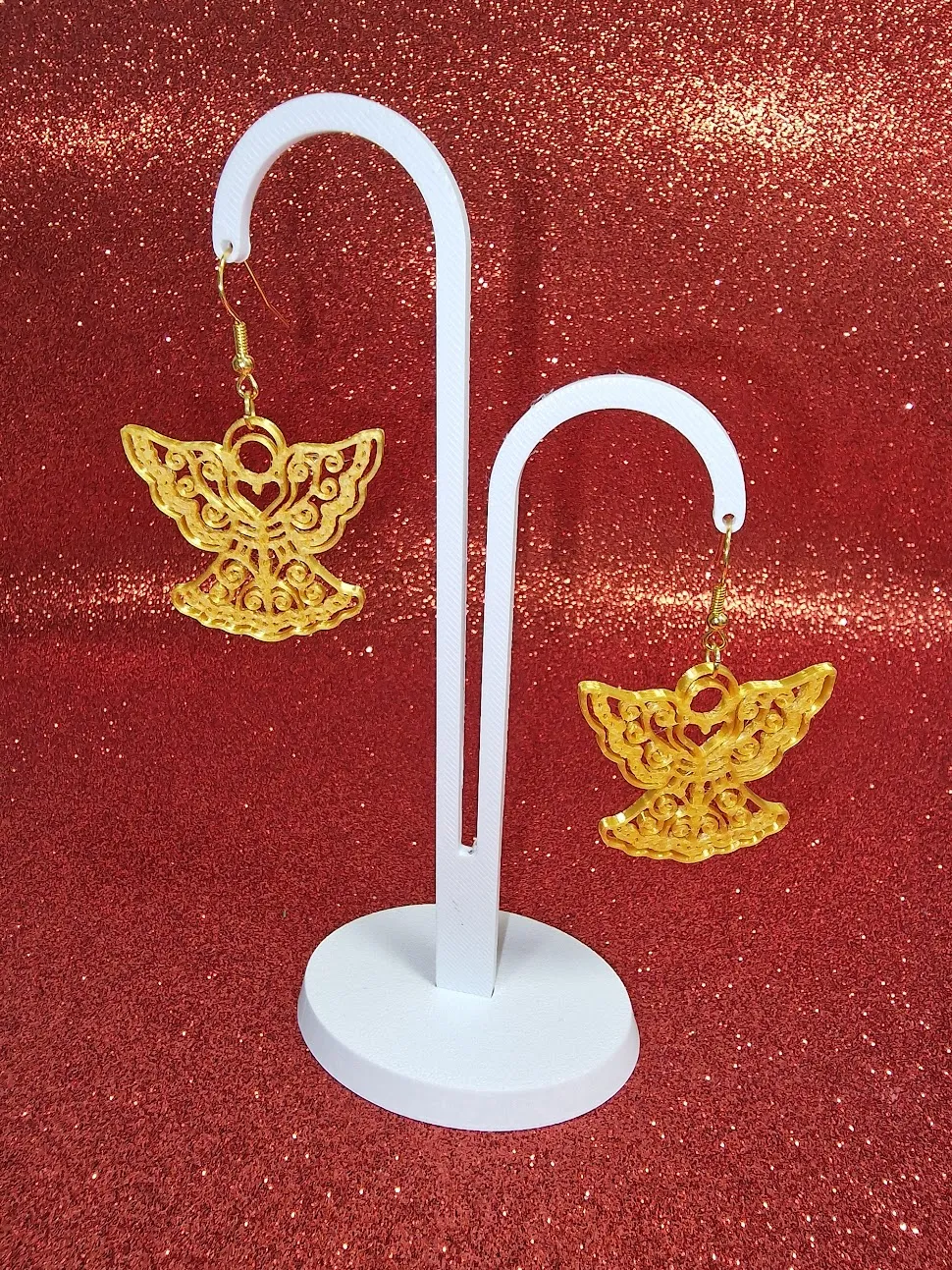Christmas gold angel earrings view 3