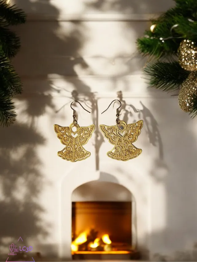 Christmas gold angel earrings