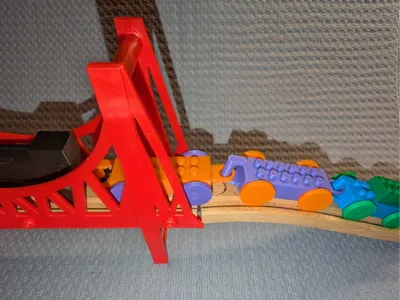 Brio train with interlocking brick adapter dw