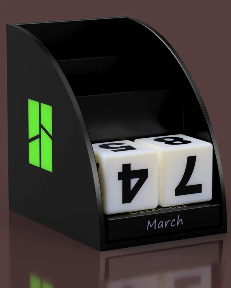 Pen holder with calendar cubes 