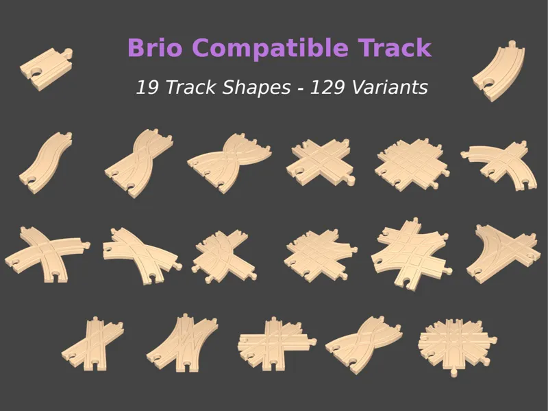 Basic Train Track - 19 shapes, 129 variants