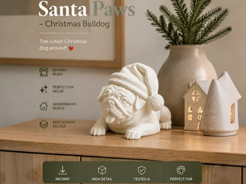 Santa Paws – Cute Christmas Bulldog Decoration