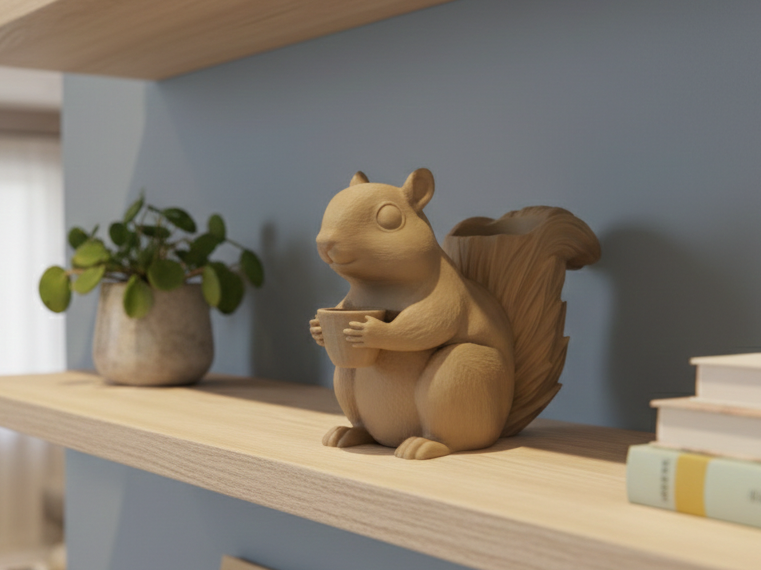 Natural Squirrel Figurine Integrated Tail Vase