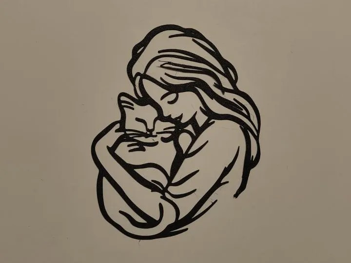 Line art femme et chat