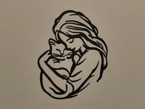 Line art femme et chat