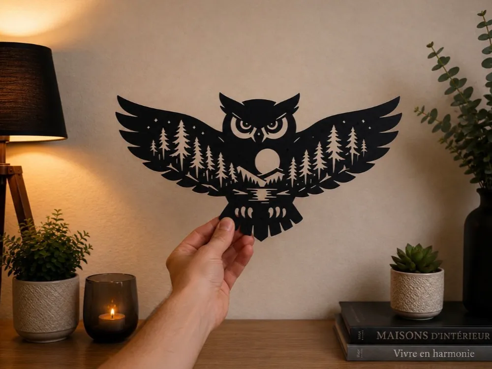 Cuadro decorativo en 3D: Owl Forest – Wall Art. Referencia del modelo original.