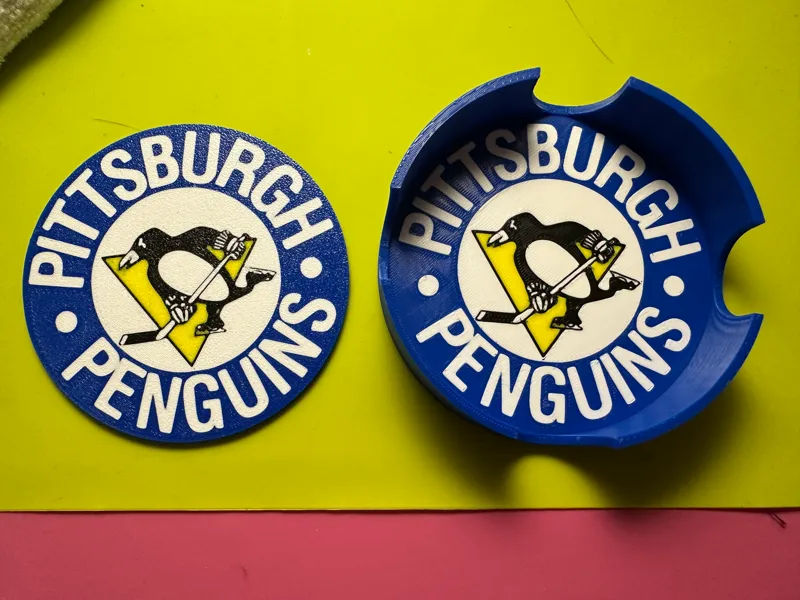 Pittsburgh Penguins 1968 Winter Classic Blue Logo Coaster and Holder