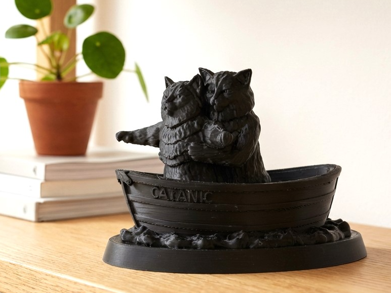 Adorable Titanic Cat Duo - Funny Art